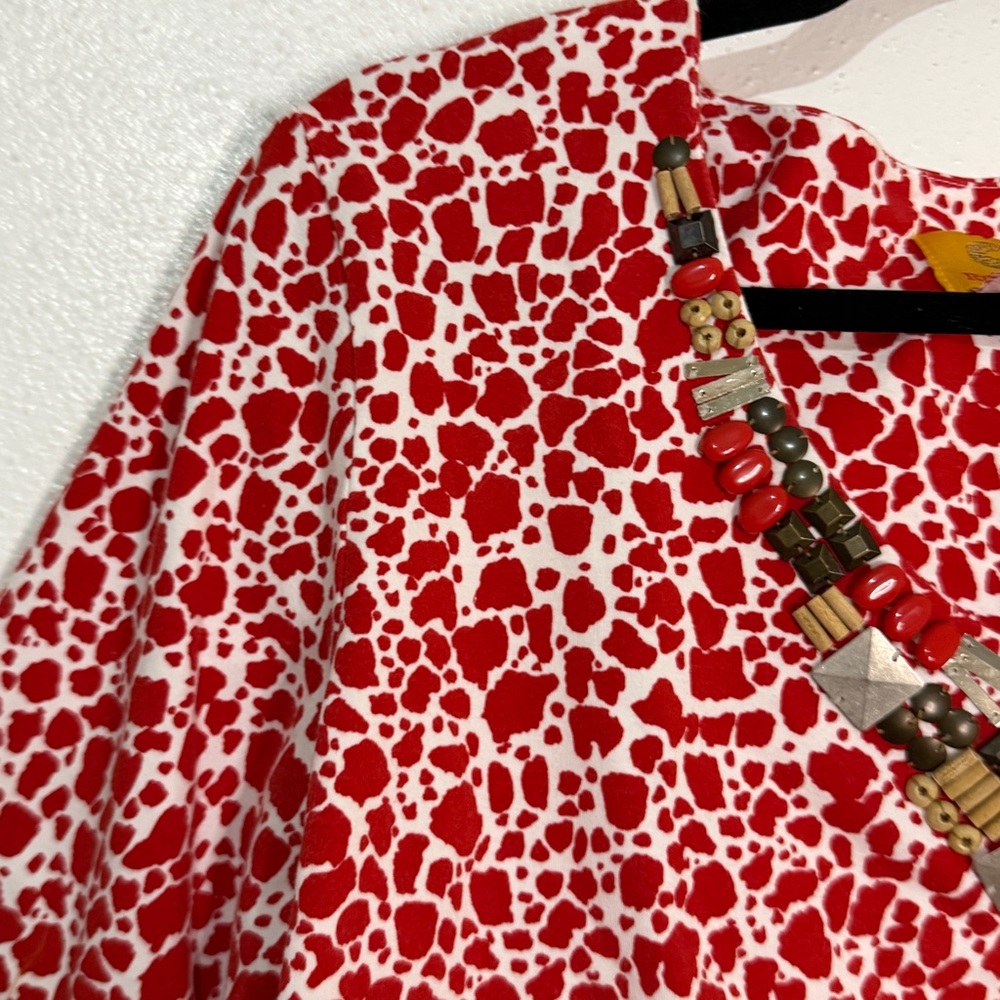 Ruby Rd. Red & White Patterned Cotton-Blend Top W… - image 3